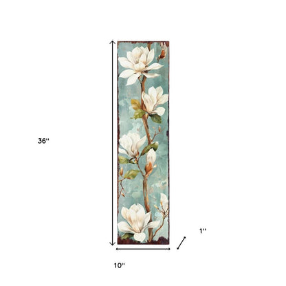 36" Blue White Green And Brown Solid Wood Magnolia Porch Sign HomeRoots