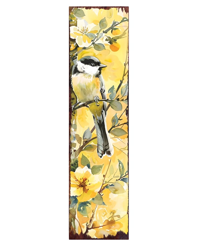 36" Yellow Chickadee Solid Wood Porch Sign HomeRoots