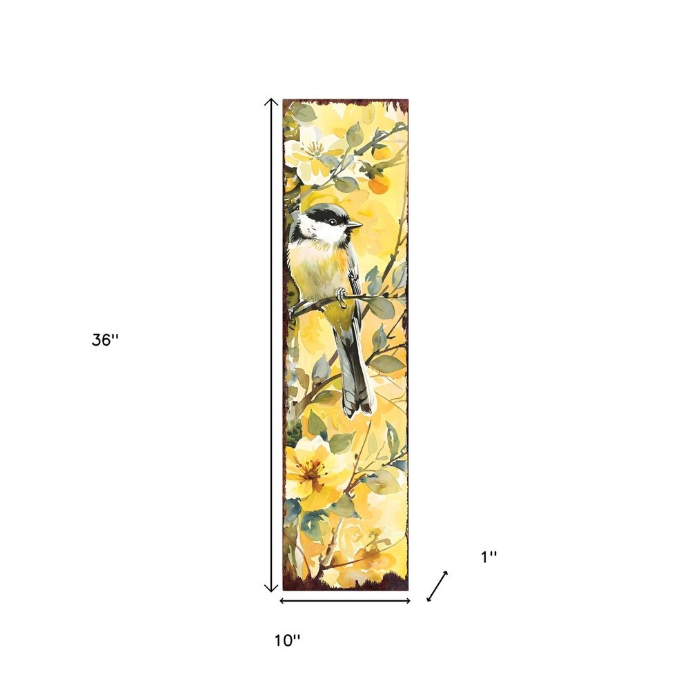 36" Yellow Chickadee Solid Wood Porch Sign HomeRoots