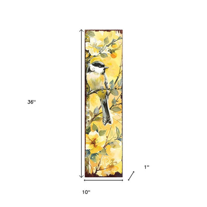 36" Yellow Chickadee Solid Wood Porch Sign HomeRoots
