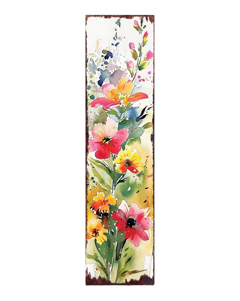 36" White Pink And Yellow Wildflowers Solid Wood Porch Sign HomeRoots