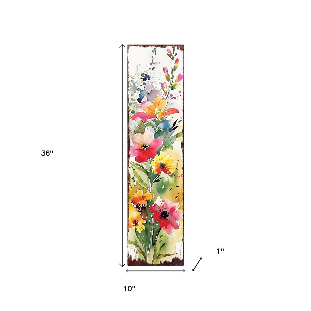 36" White Pink And Yellow Wildflowers Solid Wood Porch Sign HomeRoots