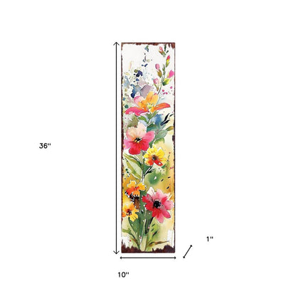 36" White Pink And Yellow Wildflowers Solid Wood Porch Sign HomeRoots