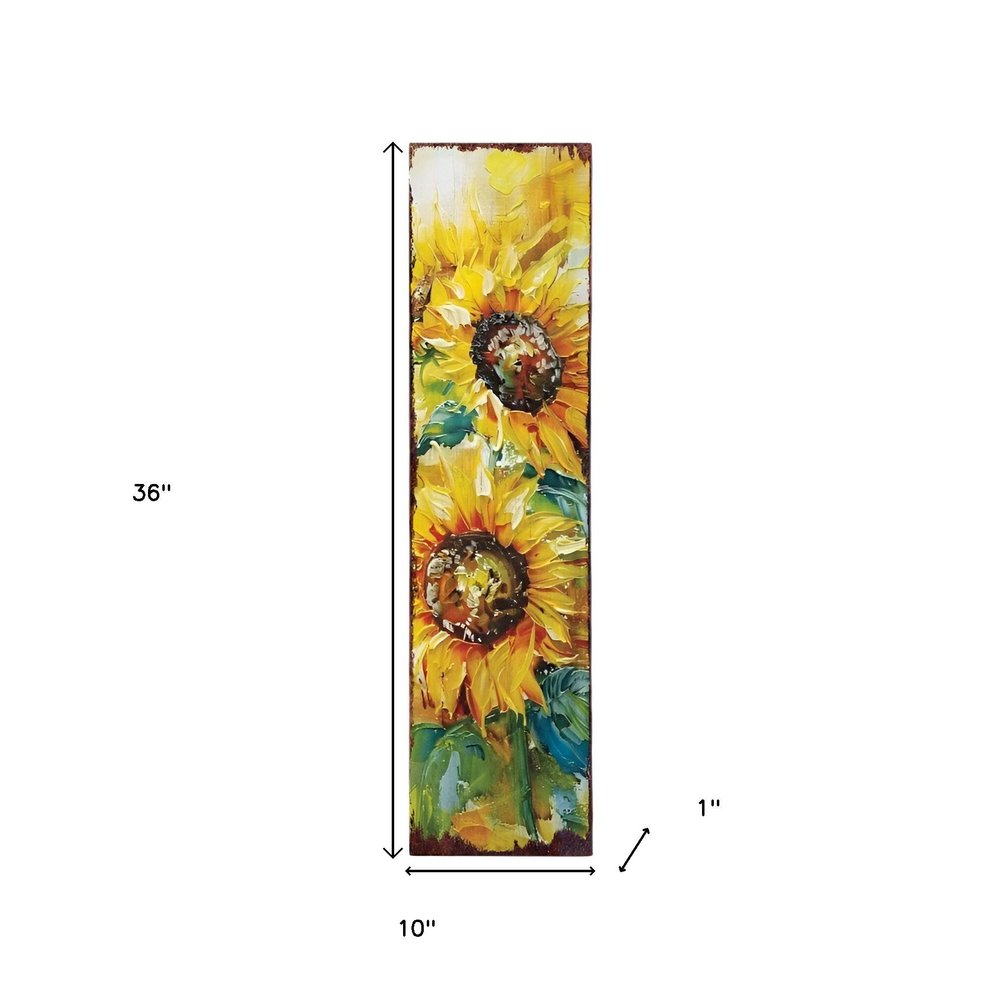 36"  Yellow Brown And Green Sunflowers Solid Wood Porch Sign HomeRoots