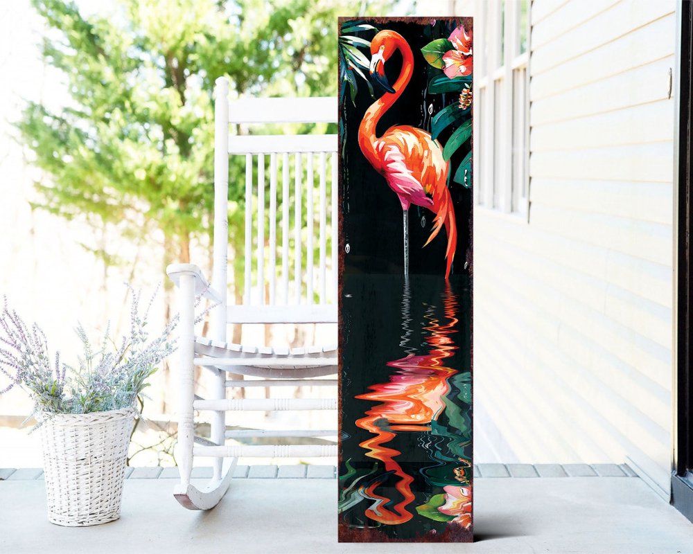 36" Black And Coral Solid Wood Flamingo Porch Sign HomeRoots