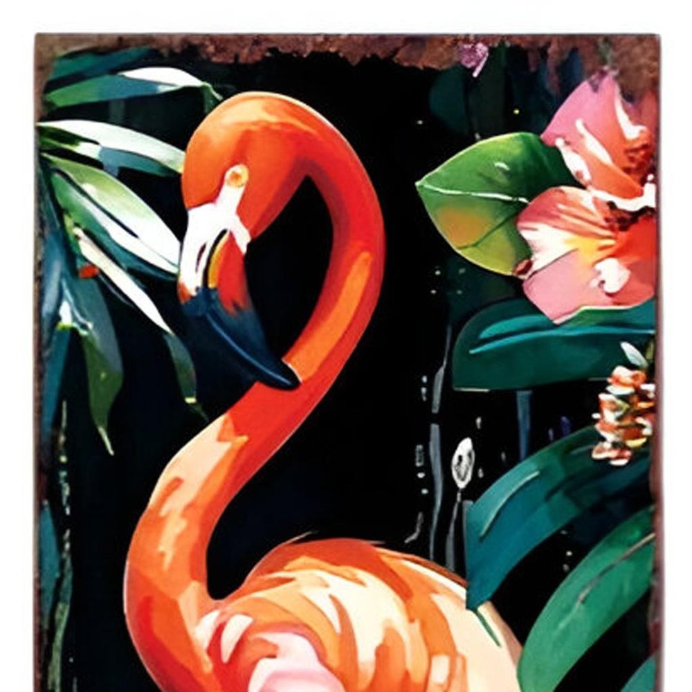36" Black And Coral Solid Wood Flamingo Porch Sign HomeRoots