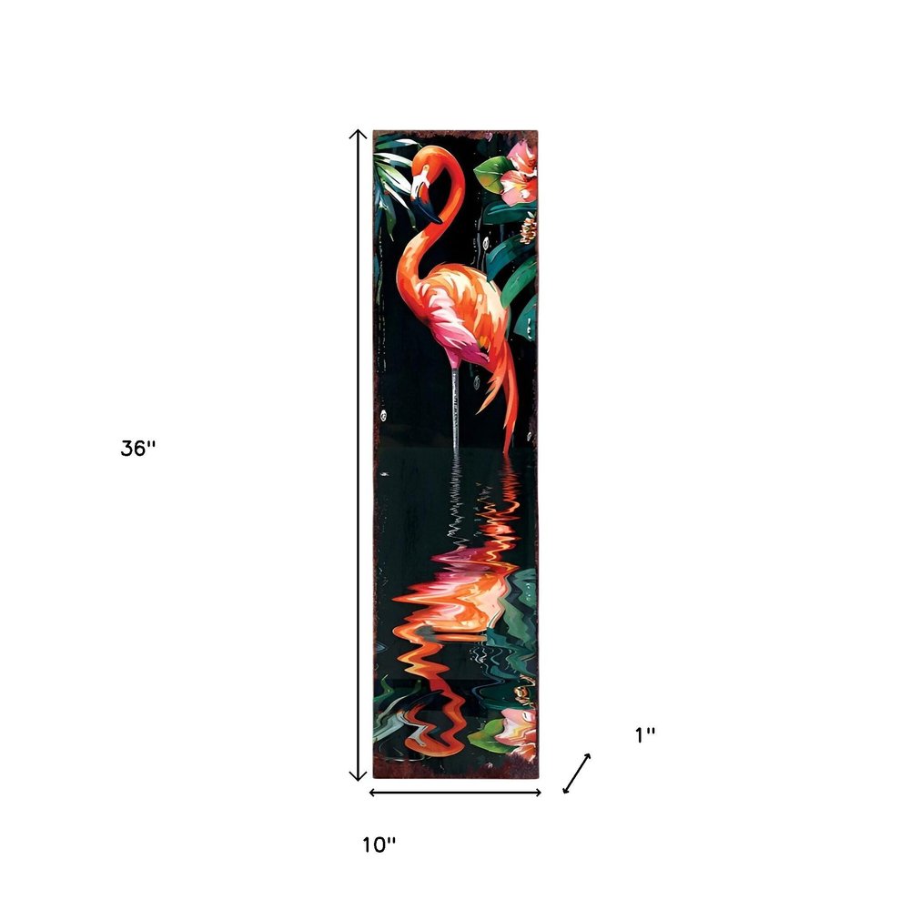 36" Black And Coral Solid Wood Flamingo Porch Sign HomeRoots