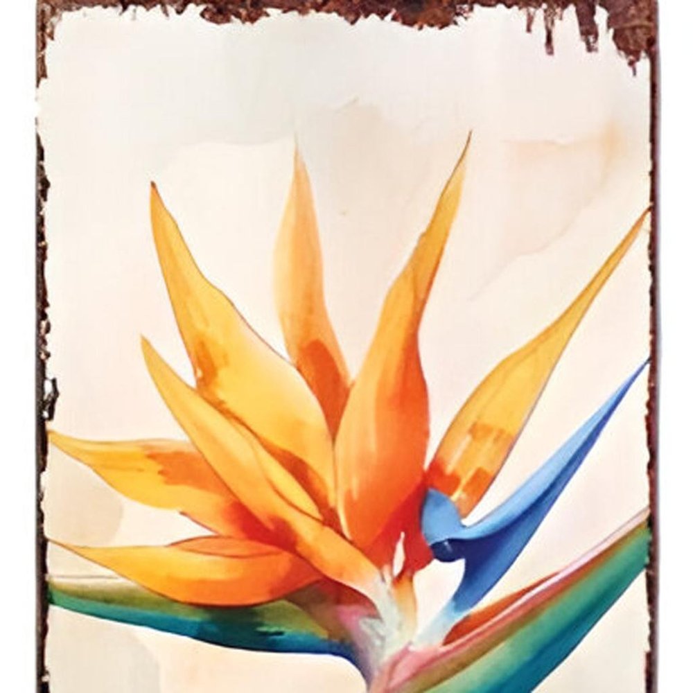 36" Off White Orange And Blue Tropical Floral Solid Wood Porch Sign HomeRoots