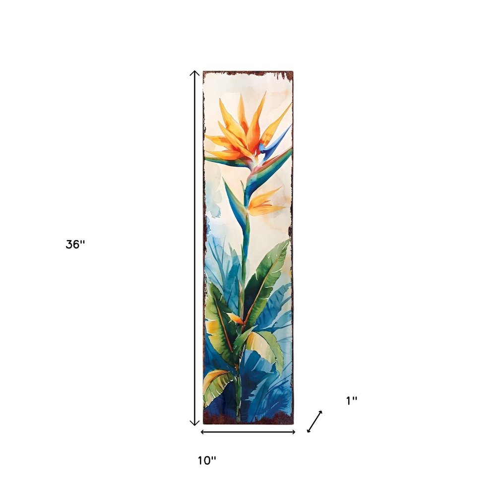36" Off White Orange And Blue Tropical Floral Solid Wood Porch Sign HomeRoots