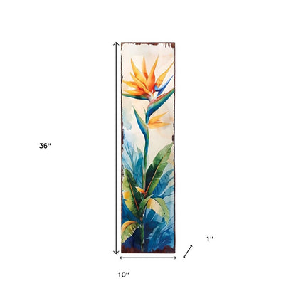 36" Off White Orange And Blue Tropical Floral Solid Wood Porch Sign HomeRoots