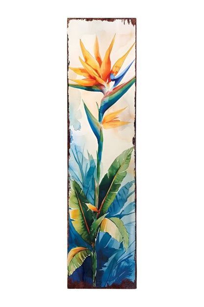 36" Off White Orange And Blue Tropical Floral Solid Wood Porch Sign HomeRoots