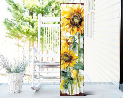 36" Brown Green And Yellow Sunflowers Solid Wood Porch Sign HomeRoots