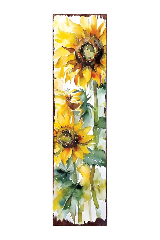 36" Brown Green And Yellow Sunflowers Solid Wood Porch Sign HomeRoots