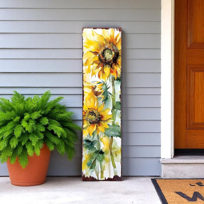 36" Brown Green And Yellow Sunflowers Solid Wood Porch Sign HomeRoots