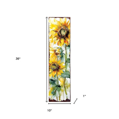 36" Brown Green And Yellow Sunflowers Solid Wood Porch Sign HomeRoots