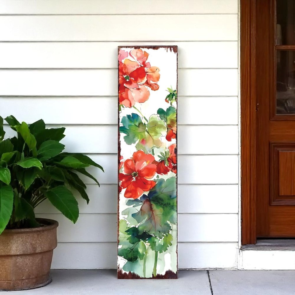 36" White Red And Green Floral Bouquet Solid Wood Porch Sign HomeRoots