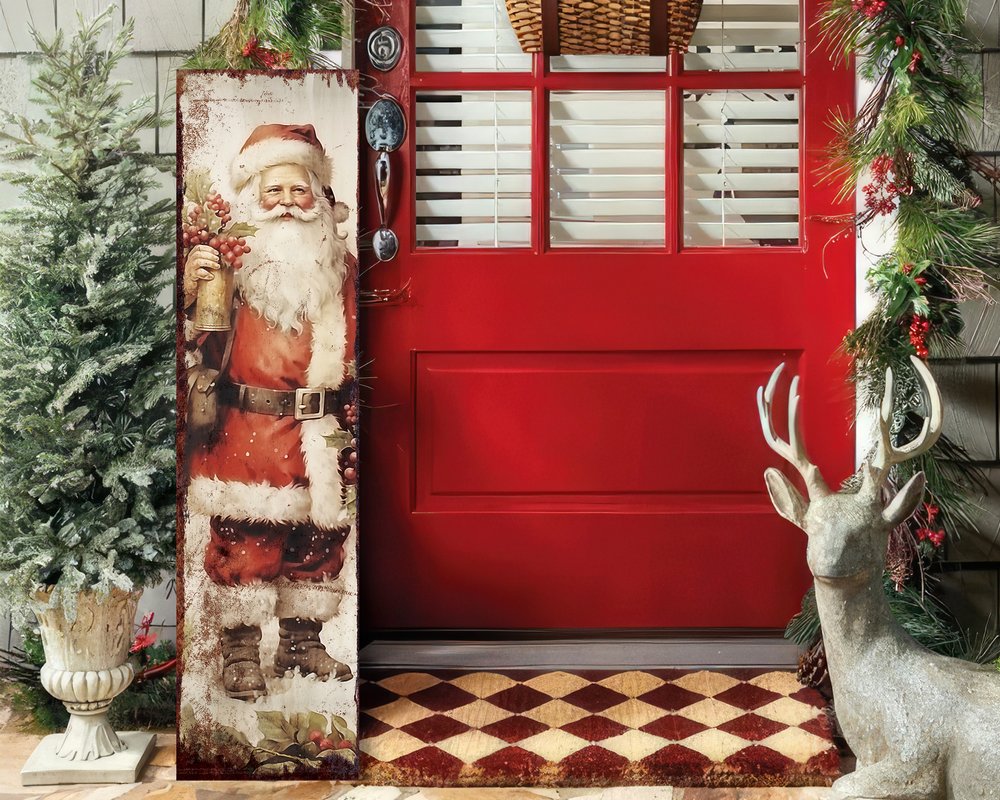 36" White Red And Brown Solid Wood Christmas Santa Porch Sign HomeRoots