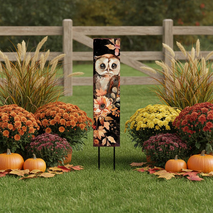 42" Black Orange And Tan Solid Wood Happy Halloween And Fall Owl Reversible Garden Stake HomeRoots