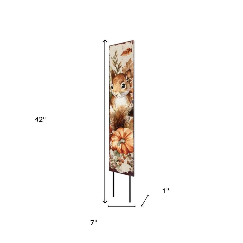 42" Tan Orange And Off White Solid Wood Squirrels Garden Stake HomeRoots