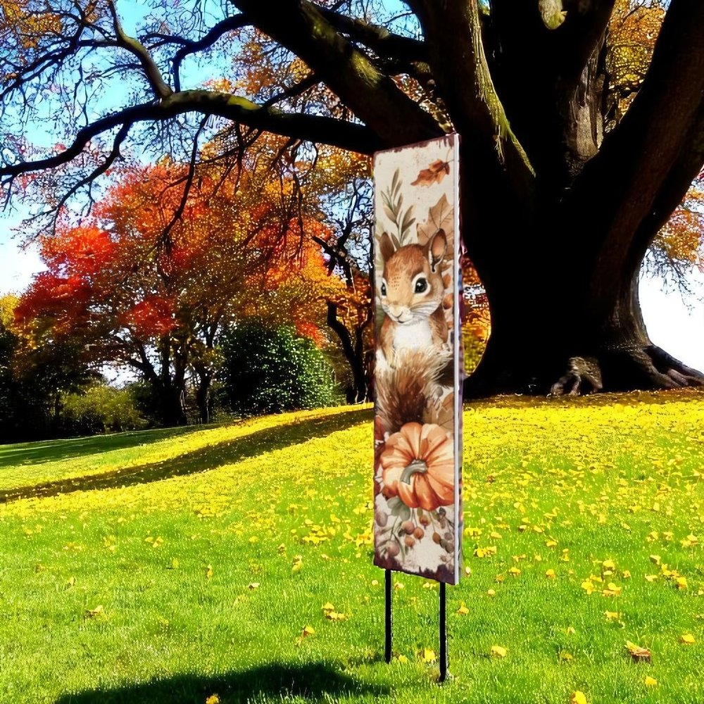 42" Tan Orange And Off White Solid Wood Squirrels Garden Stake HomeRoots