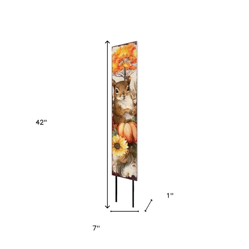 42" Brown And Orange Solid Wood Autumn Squirrel Garden Stake HomeRoots