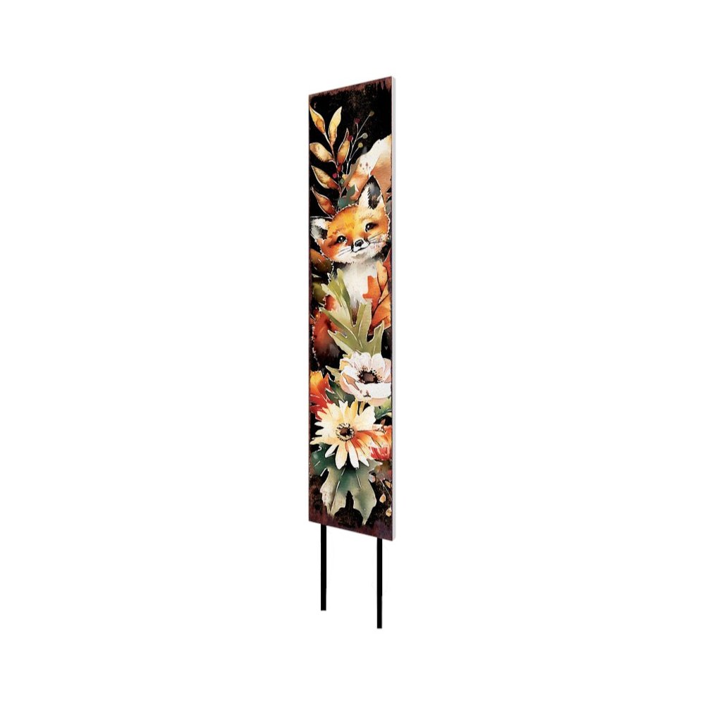 42" Black Tan Off White And Orange Floral Bouquet Solid Wood Fox Garden Stake HomeRoots