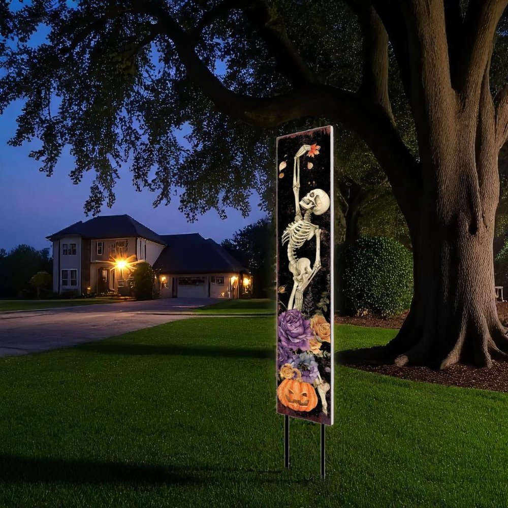 42" Black And White Solid Wood Halloween Skeleton Garden Stake HomeRoots