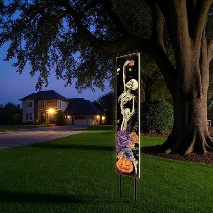 42" Black And White Solid Wood Halloween Skeleton Garden Stake HomeRoots