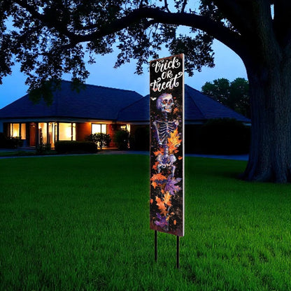 42" Black And Orange Trick or Treat Halloween Skeleton Solid Wood Garden Stake HomeRoots