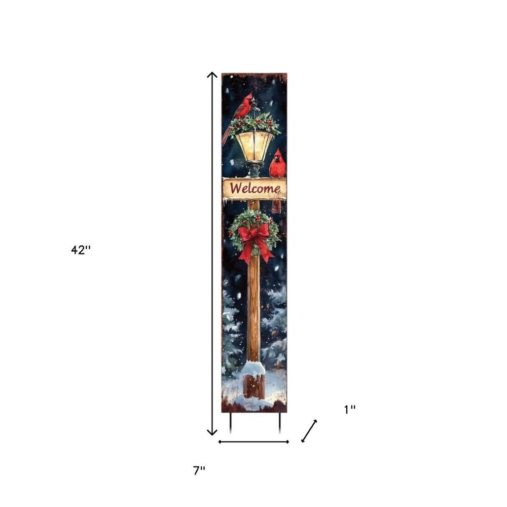 42" Black Brown Red And Green Welcome Christmas Solid Wood Birds Garden Stake HomeRoots