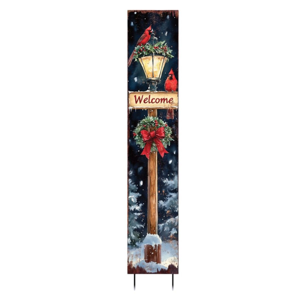 42" Black Brown Red And Green Welcome Christmas Solid Wood Birds Garden Stake HomeRoots