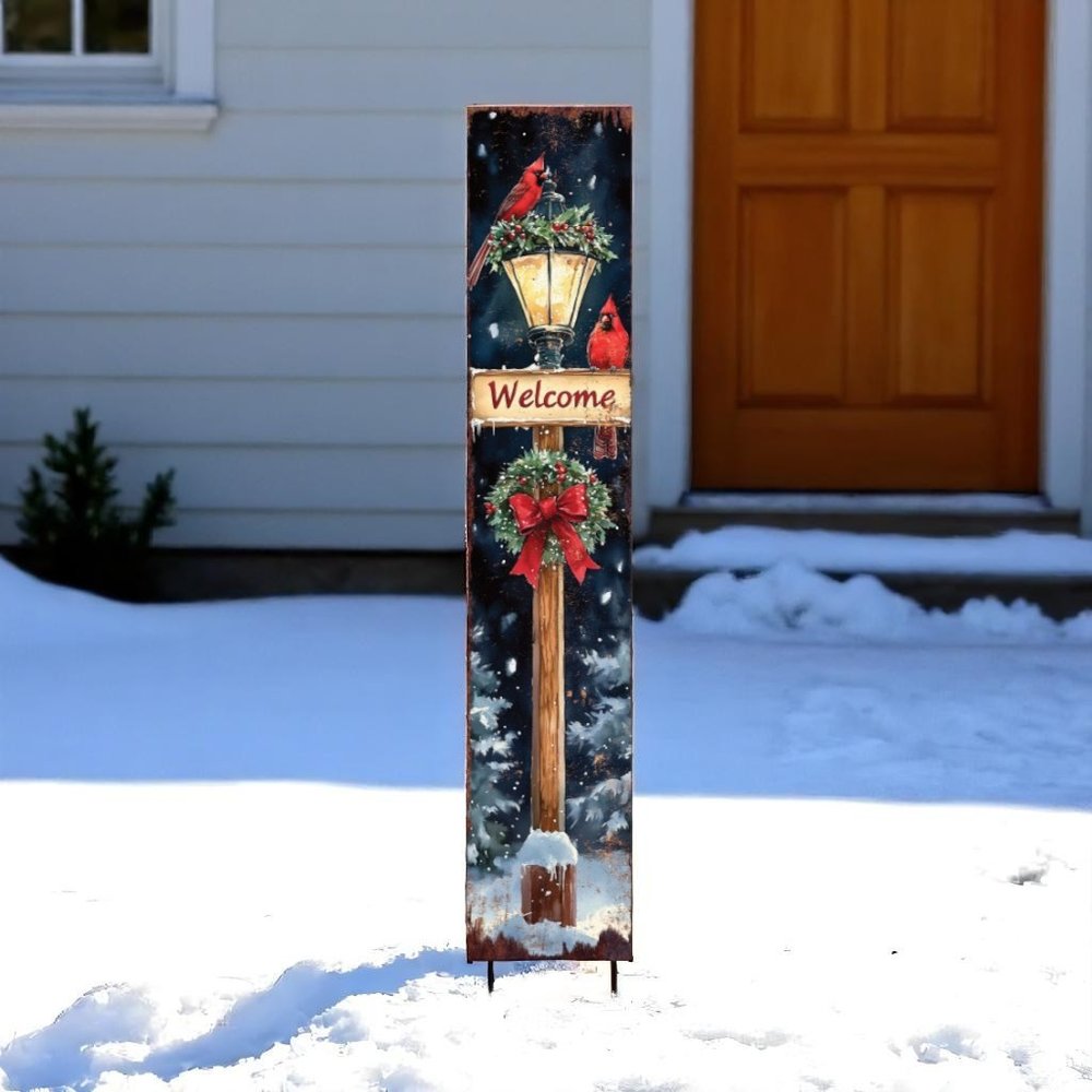 42" Black Brown Red And Green Welcome Christmas Solid Wood Birds Garden Stake HomeRoots