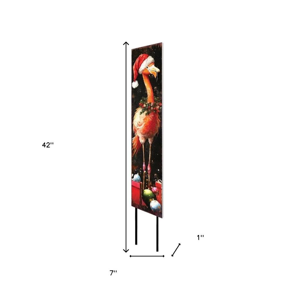 42" Black And Coral Solid Wood Christmas Flamingo Garden Stake HomeRoots