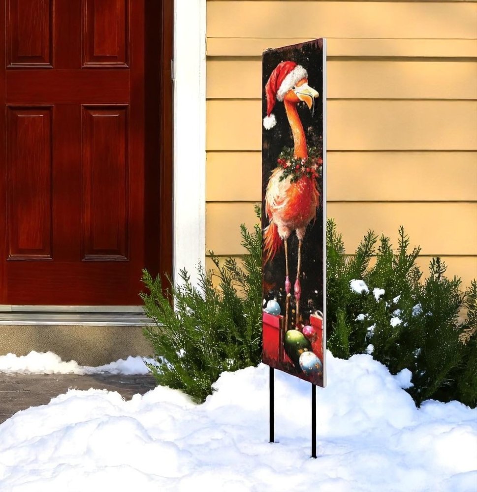 42" Black And Coral Solid Wood Christmas Flamingo Garden Stake HomeRoots