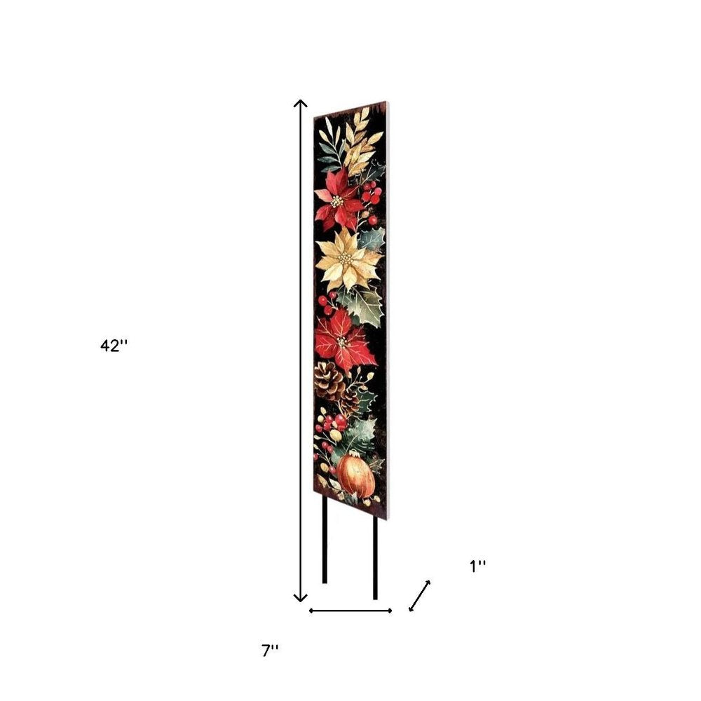 42" Black And Red Solid Wood Christmas Poinsettia Garden Stake HomeRoots
