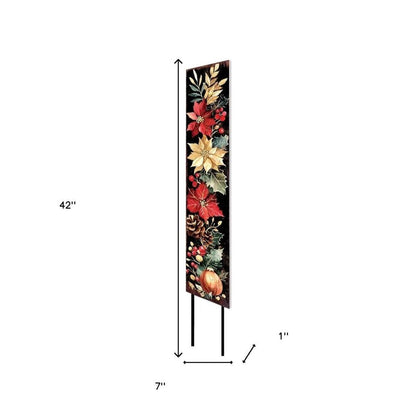 42" Black And Red Solid Wood Christmas Poinsettia Garden Stake HomeRoots