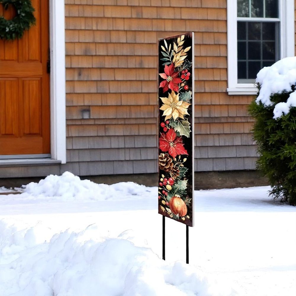 42" Black And Red Solid Wood Christmas Poinsettia Garden Stake HomeRoots