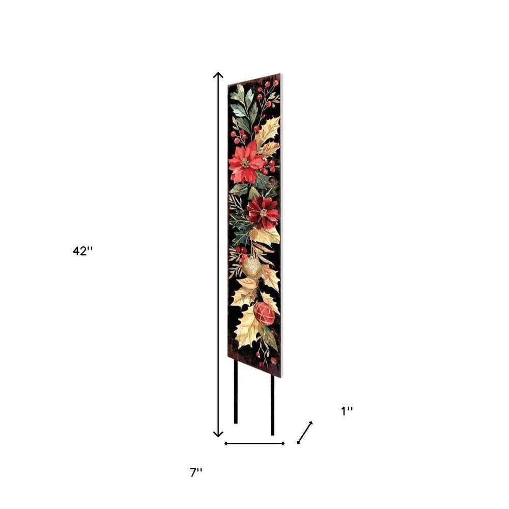 42" Black And Red Solid Wood Christmas Poinsettia Garden Stake HomeRoots