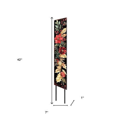 42" Black And Red Solid Wood Christmas Poinsettia Garden Stake HomeRoots