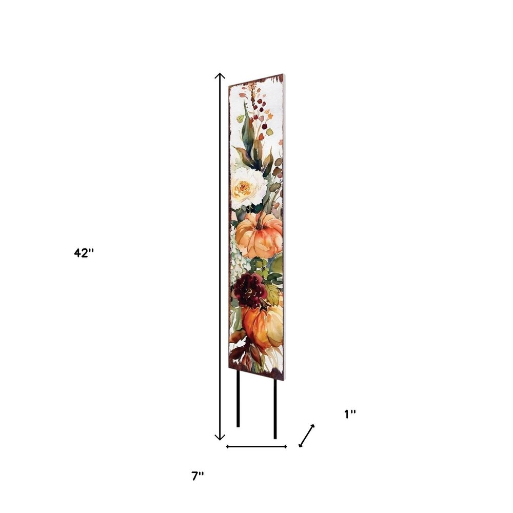 42" Green Orange And White Solid Wood Pumpkin Garden Stake HomeRoots