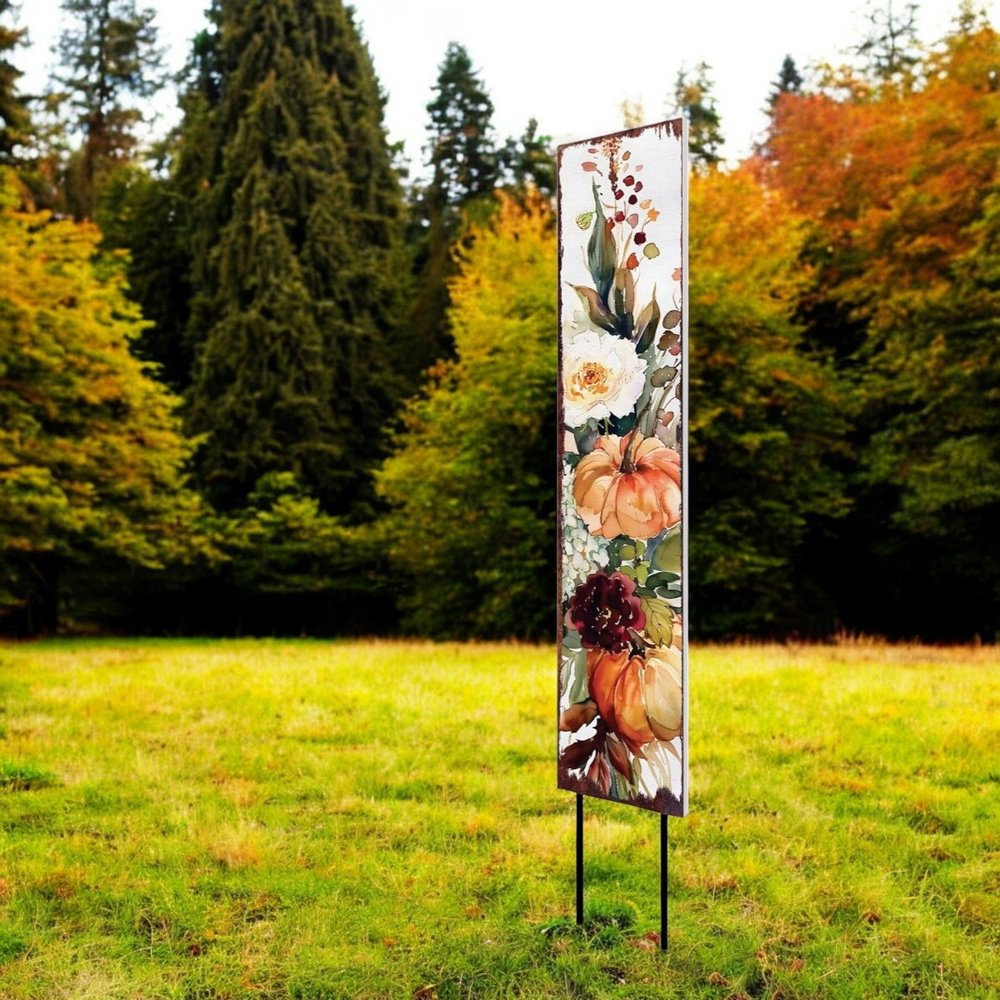 42" Green Orange And White Solid Wood Pumpkin Garden Stake HomeRoots