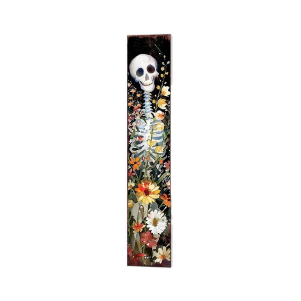 7" Black Orange And White Solid Wood Wildflowers Halloween Skeleton Garden Stake HomeRoots