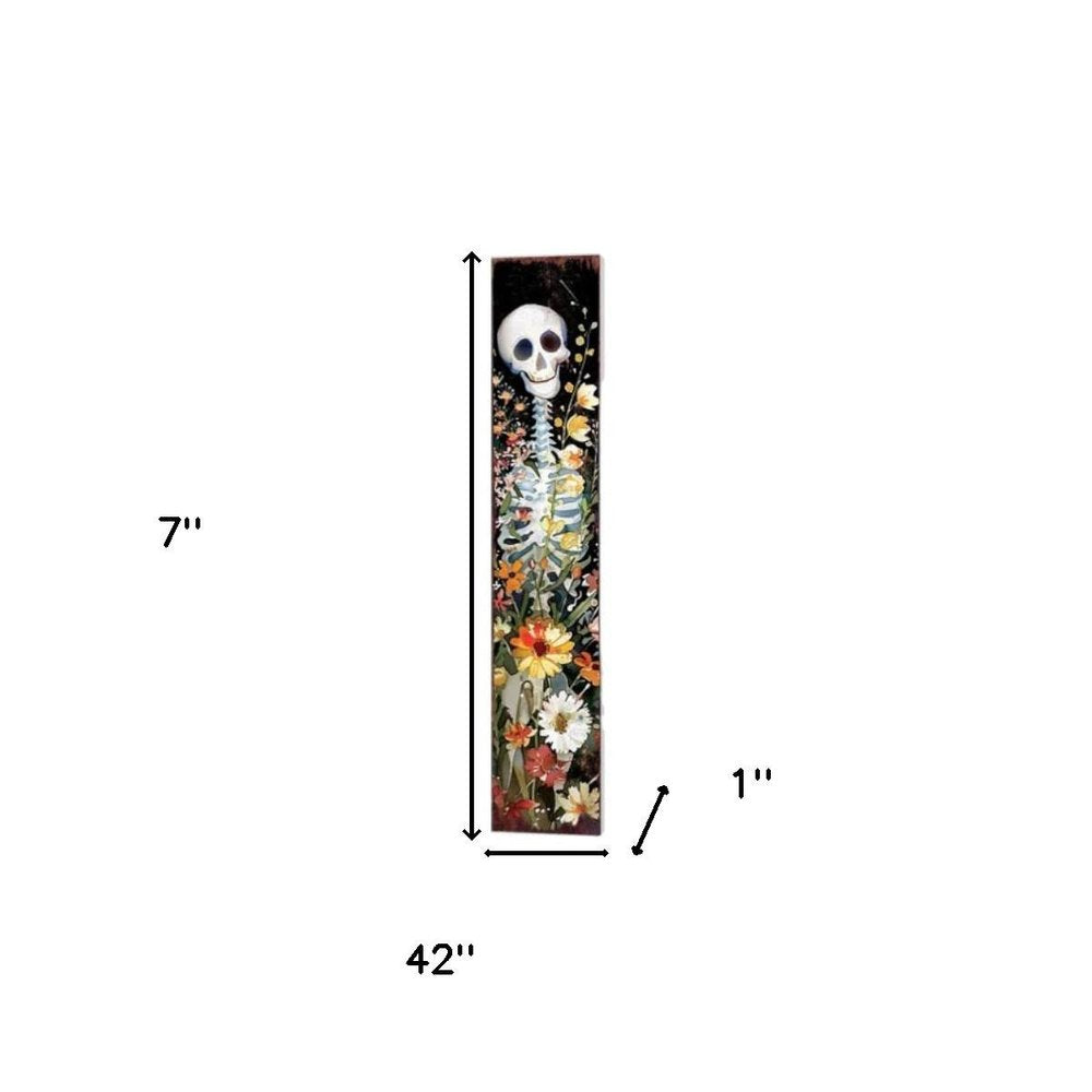 7" Black Orange And White Solid Wood Wildflowers Halloween Skeleton Garden Stake HomeRoots