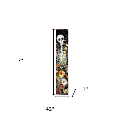 7" Black Orange And White Solid Wood Wildflowers Halloween Skeleton Garden Stake HomeRoots