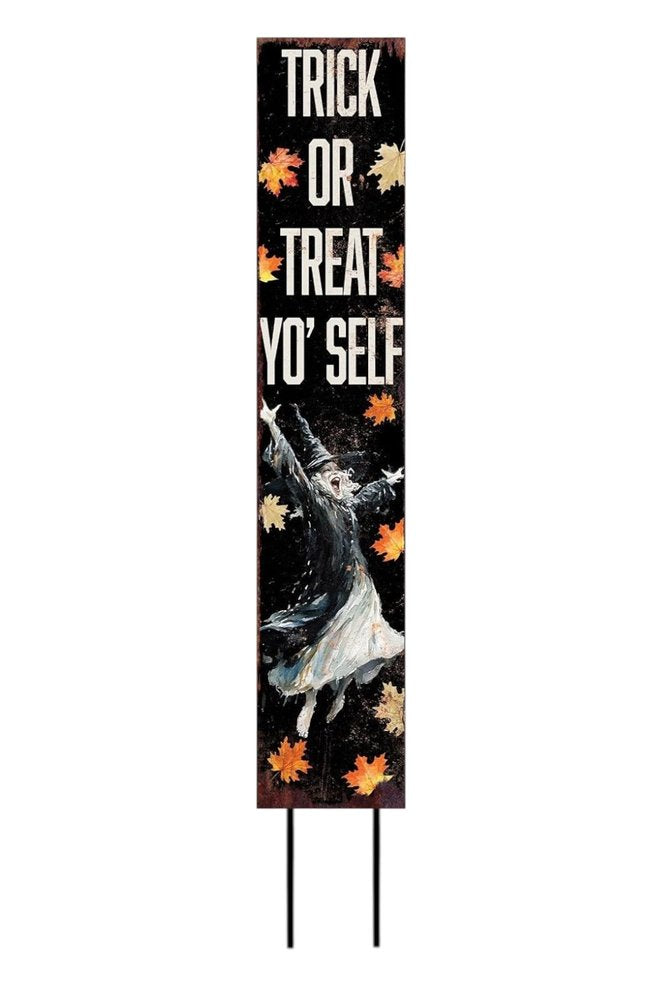 42" Black Orange And White Solid Wood Trick or Treat Halloween Witch Garden Stake HomeRoots