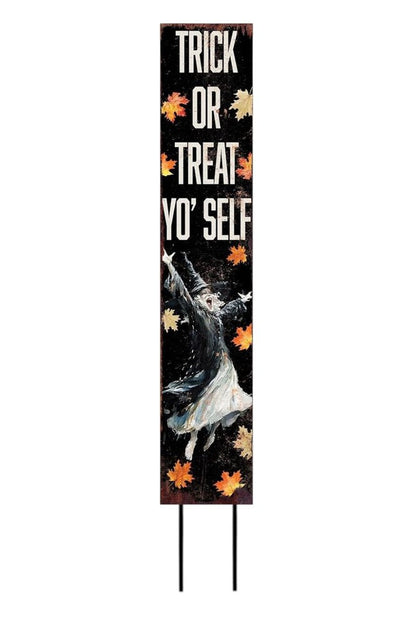 42" Black Orange And White Solid Wood Trick or Treat Halloween Witch Garden Stake HomeRoots