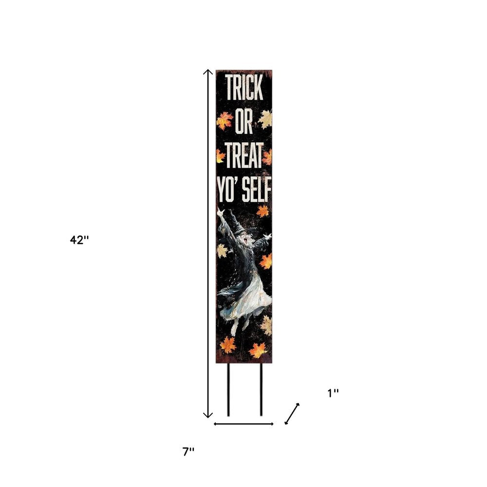42" Black Orange And White Solid Wood Trick or Treat Halloween Witch Garden Stake HomeRoots
