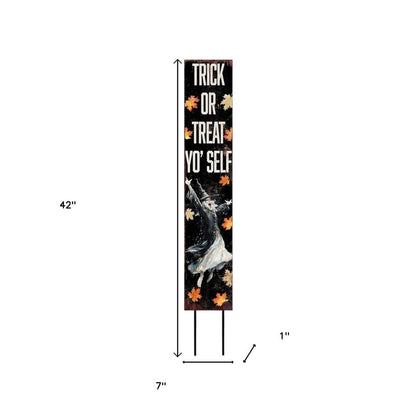 42" Black Orange And White Solid Wood Trick or Treat Halloween Witch Garden Stake HomeRoots