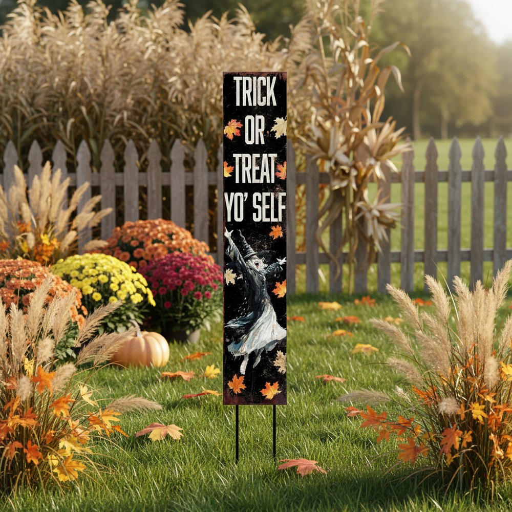 42" Black Orange And White Solid Wood Trick or Treat Halloween Witch Garden Stake HomeRoots