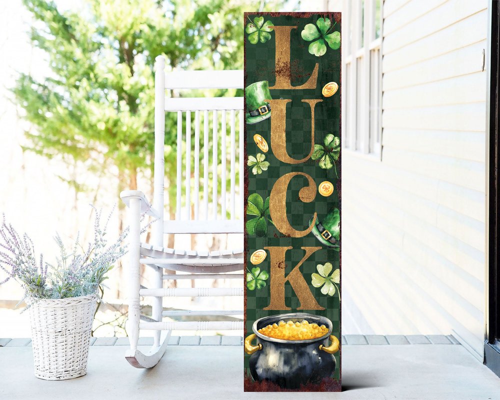 36" Green Gold And Black Solid Wood Luck St Patrick's Day Porch Sign HomeRoots
